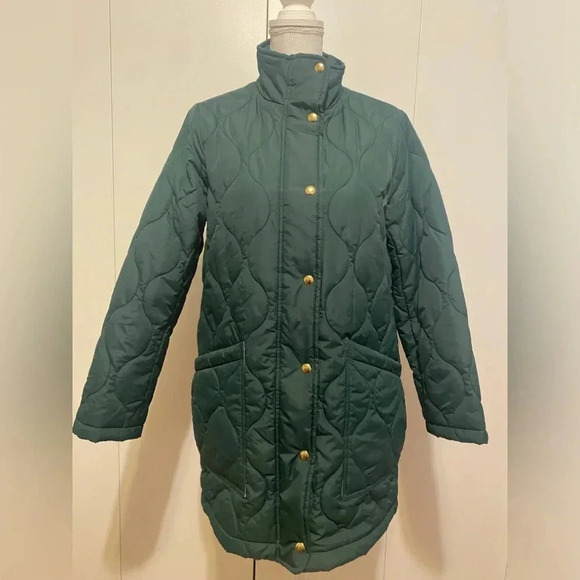 J. Crew Women’s Quilted lightweight puffer Jacket Olive Green Size Small - Picture 2 of 9